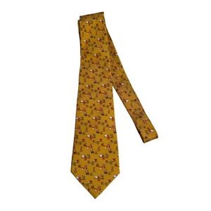 VINTAGE Salvatore Ferragamo Tie Yellow Animal Print Silk Italy RARE